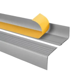 Treppenkantenprofil Selbstklebend 50x42 mm - Treppenprofil PVC für Treppenstufen, Treppenkantenschutz mit Rillen - 70 cm, Silber