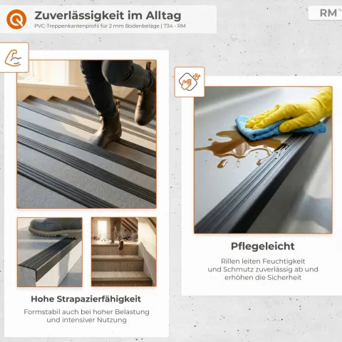 Treppenkantenprofil Selbstklebend 30x27 mm - Treppenprofil PVC für Treppenstufen, Treppenkantenschutz mit Rillen - 80 cm, Grau
