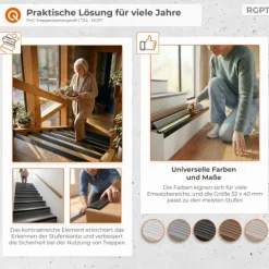 Treppenkantenprofil Selbstklebend 52x40 mm - Treppenprofil PVC für Treppenstufen, Treppenkantenschutz mit Rillen - 70 cm, Braun