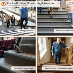 Treppenkantenprofil Selbstklebend 52x40 mm - Treppenprofil PVC für Treppenstufen, Treppenkantenschutz mit Rillen - 70 cm, Schwarz