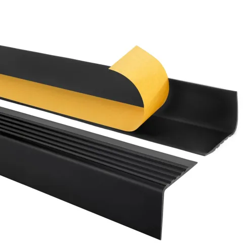 Treppenkantenprofil Selbstklebend 50x42 mm - Treppenprofil PVC für Treppenstufen, Treppenkantenschutz mit Rillen - 70 cm, Schwarz