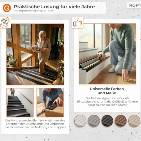Treppenkantenprofil Selbstklebend 52x40 mm - Treppenprofil PVC für Treppenstufen, Treppenkantenschutz mit Rillen - 70 cm, Beige