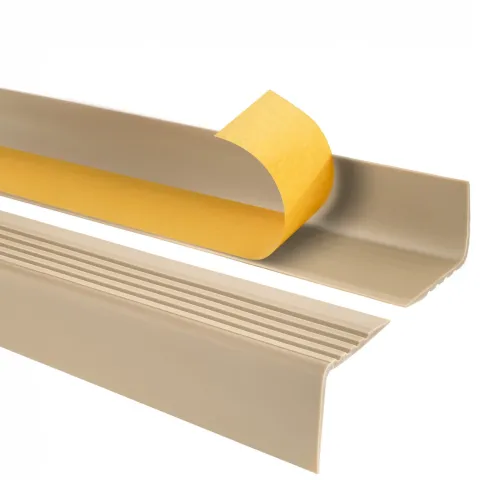 Treppenkantenprofil Selbstklebend 50x42 mm - Treppenprofil PVC für Treppenstufen, Treppenkantenschutz mit Rillen - 70 cm, Beige
