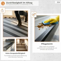 Treppenkantenprofil Selbstklebend 30x27 mm - Treppenprofil PVC für Treppenstufen, Treppenkantenschutz mit Rillen - 80 cm, Schwarz