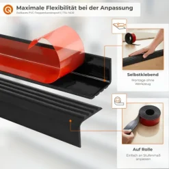 Treppenkantenprofil Selbstklebend 50x48 mm - PVC Treppenprofil Antirutsch, Rollbar - 6 m, Schwarz
