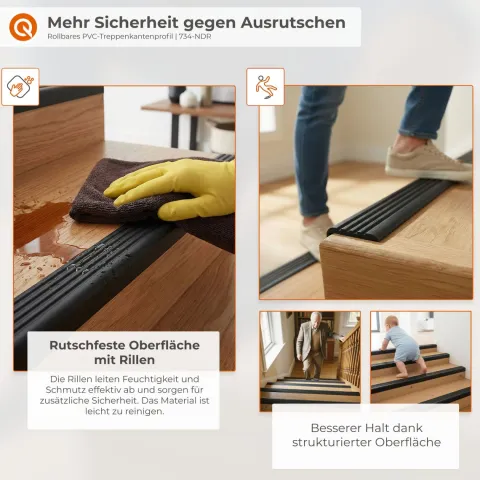 Treppenkantenprofil Selbstklebend 50x48 mm - PVC Treppenprofil Antirutsch, Rollbar - 6 m, Schwarz