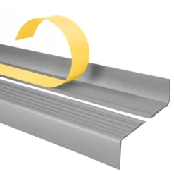 Treppenkantenprofil Selbstklebend 40x25 mm, Treppenprofil PVC für Treppenstufen, Treppenkantenschutz mit Rillen, Antirutsch - 130 cm, Silber