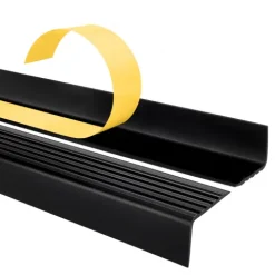 Treppenkantenprofil Selbstklebend 40x25 mm, Treppenprofil PVC für Treppenstufen, Treppenkantenschutz mit Rillen, Antirutsch - 130 cm, Schwarz