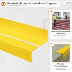 Treppenkantenprofil Selbstklebend 50x50 mm - Treppenprofil PVC für Treppenstufen, Treppenkantenschutz mit Rillen - 110 cm, Gelb