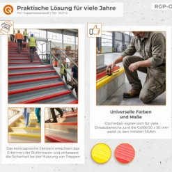Treppenkantenprofil Selbstklebend 50x50 mm - Treppenprofil PVC für Treppenstufen, Treppenkantenschutz mit Rillen - 110 cm, Gelb