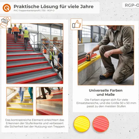 Treppenkantenprofil Selbstklebend 50x50 mm - Treppenprofil PVC für Treppenstufen, Treppenkantenschutz mit Rillen - 110 cm, Gelb