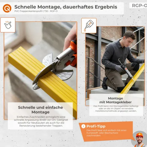 Treppenkantenprofil Selbstklebend 50x50 mm - Treppenprofil PVC für Treppenstufen, Treppenkantenschutz mit Rillen - 110 cm, Gelb