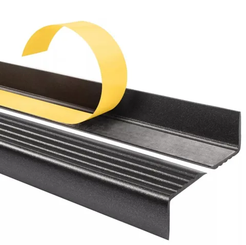 Treppenkantenprofil Selbstklebend 40x25 mm, Treppenprofil PVC für Treppenstufen, Treppenkantenschutz mit Rillen, Antirutsch - 70 cm, Schwarz-Silber