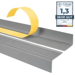 Treppenkantenprofil Selbstklebend 40x25 mm, Treppenprofil PVC für Treppenstufen, Treppenkantenschutz mit Rillen, Antirutsch - 70 cm, Grau