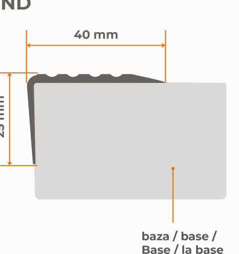 Treppenkantenprofil Selbstklebend 40x25 mm, Treppenprofil PVC für Treppenstufen, Treppenkantenschutz mit Rillen, Antirutsch - 110 cm, Grau