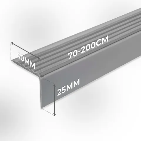 Treppenkantenprofil Selbstklebend 40x25 mm, Treppenprofil PVC für Treppenstufen, Treppenkantenschutz mit Rillen, Antirutsch - 110 cm, Grau