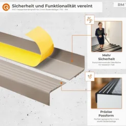 Treppenkantenprofil Selbstklebend 30x27 mm - Treppenprofil PVC für Treppenstufen, Treppenkantenschutz mit Rillen - 70 cm, Grau