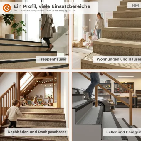 Treppenkantenprofil Selbstklebend 30x27 mm - Treppenprofil PVC für Treppenstufen, Treppenkantenschutz mit Rillen - 70 cm, Schwarz