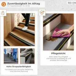 Treppenkantenprofil Selbstklebend 55x40 mm -Treppenprofil, Warnprofil PVC für Treppenstufen, Treppenkantenschutz mit Rillen - 100 cm, Schwarz
