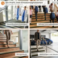 Treppenkantenprofil Selbstklebend 55x40 mm -Treppenprofil, Warnprofil PVC für Treppenstufen, Treppenkantenschutz mit Rillen - 100 cm, Schwarz