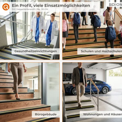 Treppenkantenprofil Selbstklebend 55x40 mm -Treppenprofil, Warnprofil PVC für Treppenstufen, Treppenkantenschutz mit Rillen - 100 cm, Schwarz