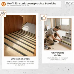 Treppenkantenprofil Selbstklebend 55x40 mm -Treppenprofil, Warnprofil PVC für Treppenstufen, Treppenkantenschutz mit Rillen - 100 cm, Schwarz