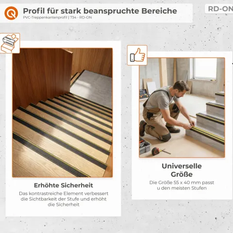 Treppenkantenprofil Selbstklebend 55x40 mm -Treppenprofil, Warnprofil PVC für Treppenstufen, Treppenkantenschutz mit Rillen - 100 cm, Schwarz