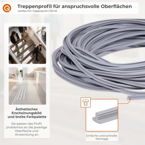 Treppenprofil für Treppenstufenrillen 4,5mm, PVC Gummiprofil Dichtung, Antirutsch - 25 Meter, Schwarz