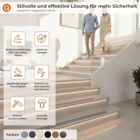 Treppenprofil für Treppenstufenrillen 4,5mm, PVC Gummiprofil Dichtung, Antirutsch - 25 Meter, Schwarz