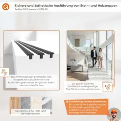 Treppenprofil für Treppenstufenrillen 4,5mm, PVC Gummiprofil Dichtung, Antirutsch - 25 Meter, Schwarz