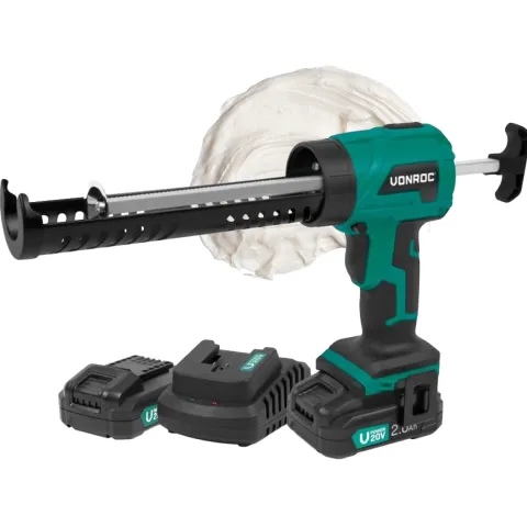 VONROC Akku Kartuschenpresse, Kartuschenpistole neues Modell - 20V - 4 Stufen Durchfluss, Silikonpistole inklusive 2x2h Akku und Ladegerät