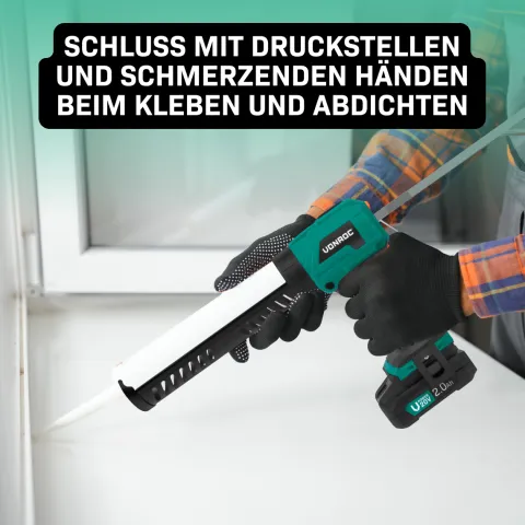VONROC Akku Kartuschenpresse, Kartuschenpistole neues Modell - 20V - 4 Stufen Durchfluss, Silikonpistole inklusive 2x2h Akku und Ladegerät