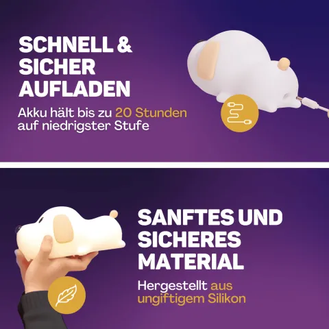 Vulpes Goods Nachtlicht für Kinder mit Touch-Bedienung und 8 Farben - Silikon-LED-Nachtlicht für das Kinderzimmer - USB