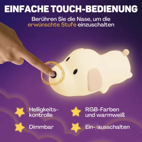 Vulpes Goods Nachtlicht für Kinder mit Touch-Bedienung und 8 Farben - Silikon-LED-Nachtlicht für das Kinderzimmer - USB