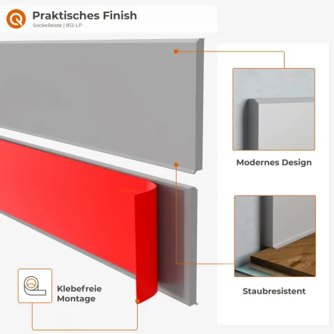 Weichsockelleiste, Sockelleiste Selbstklebend 100 mm, PVC, Flexibel - Grau, 10 Meter