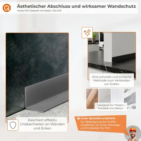 Winkelprofil Selbstklebend 40x40 mm, Hart-PVC Kantenschutzprofil, Winkelleiste für Innenecken - 100 cm, Schwarz
