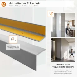 Winkelprofil Selbstklebend 27x27mm, PVC Kantenschutzprofil, Winkelleiste für Kanten und Ecken, Flexibel, L-Form - 150 cm, Silber