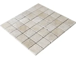Wohnrausch Natursteinmosaik Travertin CREMA 4,8 x 4,8 cm, getrommelt, beige