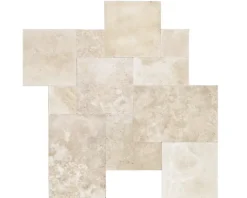 Wohnrausch Travertin Fliesen EXTRA LIGHT Römischer Verband 1,2 cm, getrommelt, beige