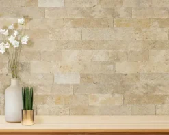 Wohnrausch Wandverblender Naturstein Travertin Splitface RUSTIC 10 cm hoch, 1 qm, beige, gelb, gold