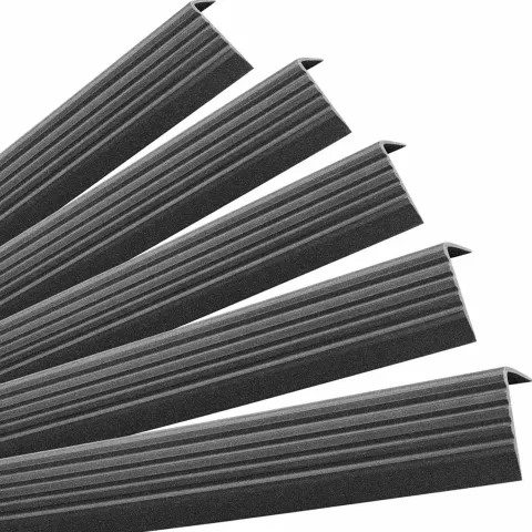 5x Treppenkantenprofil Selbstklebend 40x25 mm, Treppenprofil PVC für Treppenstufen, Antirutsch - 100 cm, Schwarz-Silber