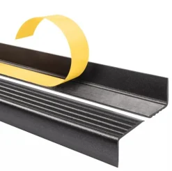 5x Treppenkantenprofil Selbstklebend 40x25 mm, Treppenprofil PVC für Treppenstufen, Antirutsch - 100 cm, Schwarz-Silber